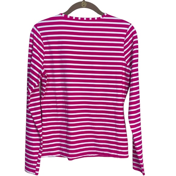 Lands’ End Long sleeve rash gaurd Sz Small pink white stripe - Picture 2 of 5